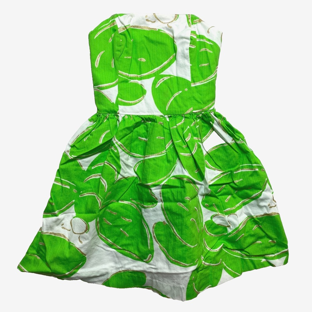Lilly Pulitzer Strapless Green and White Patterned Sundress